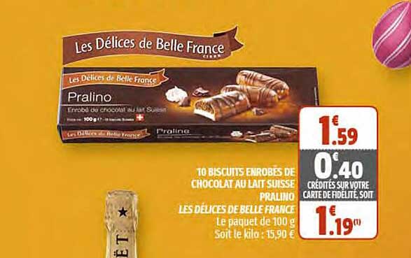 10 biscuits enrobés de chocolat au lait suisse pralino les délices de belle france