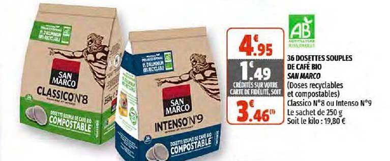 36 dosettes souples de café bio san marco