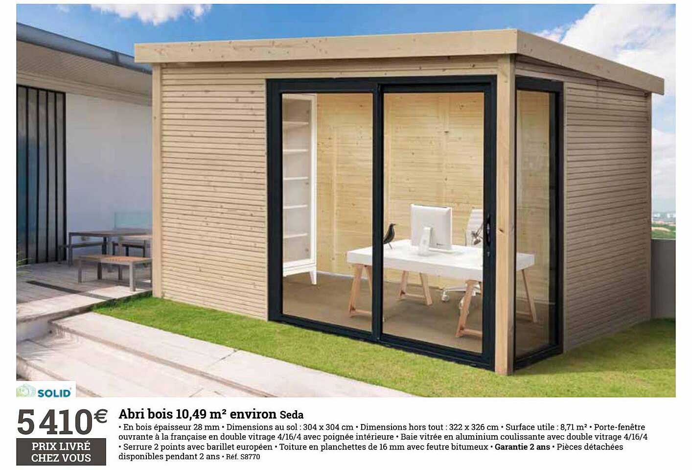 abri bois 10.49 m2 environ seda solid