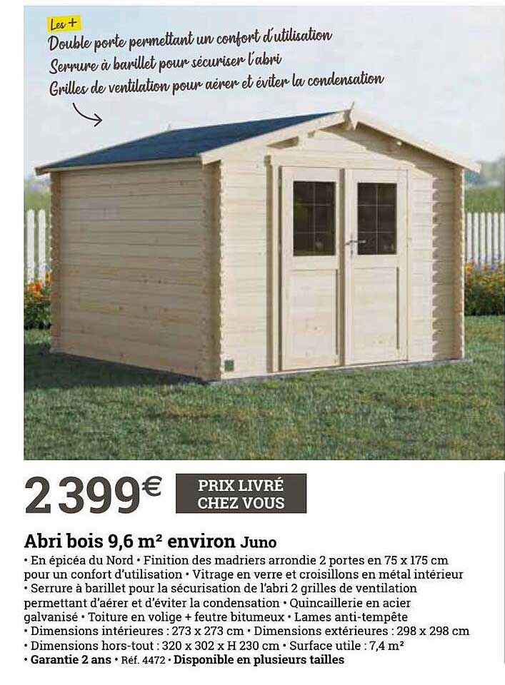 abri bois 9.6 m2 environ juno