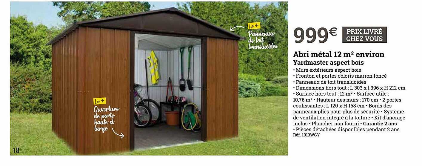 abri métal 12 m2 environ yardmaster aspect bois