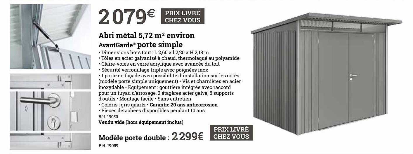 abri métal 5.72 m2 environ avantgarde porte simple