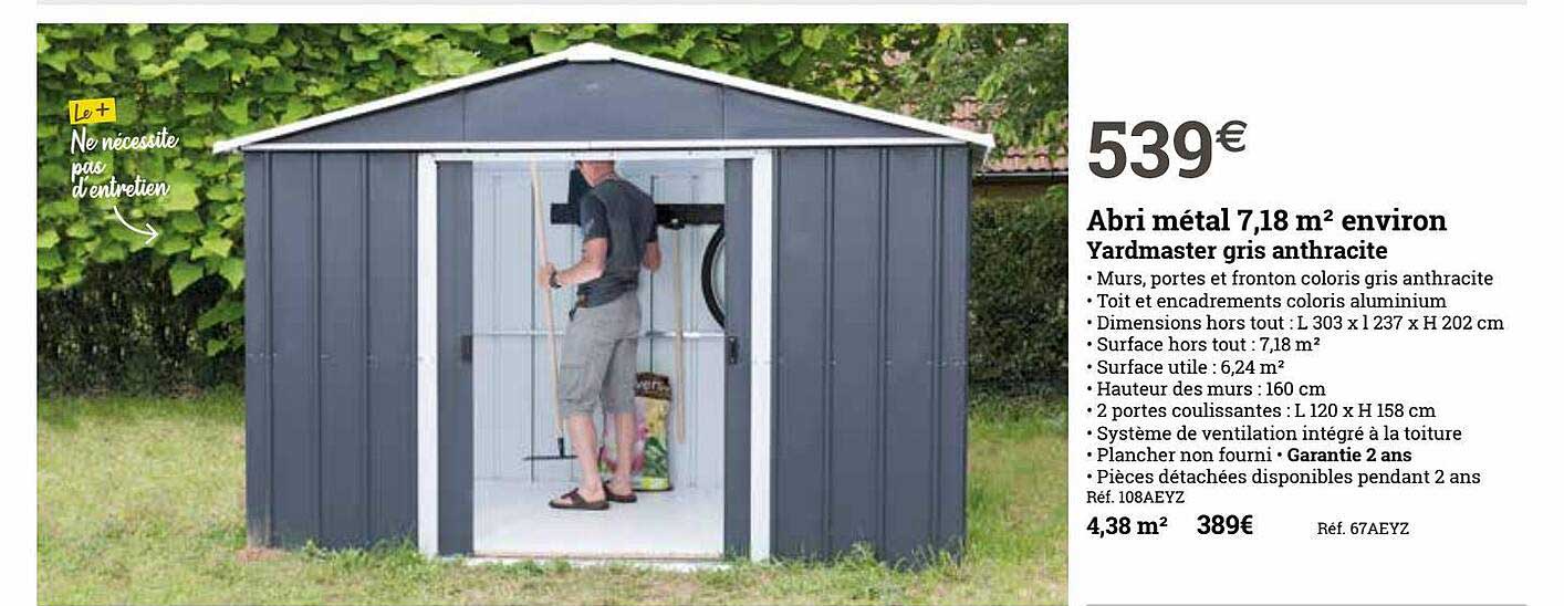 abri métal 7.18 m2 environ yardmaster gris anthracite