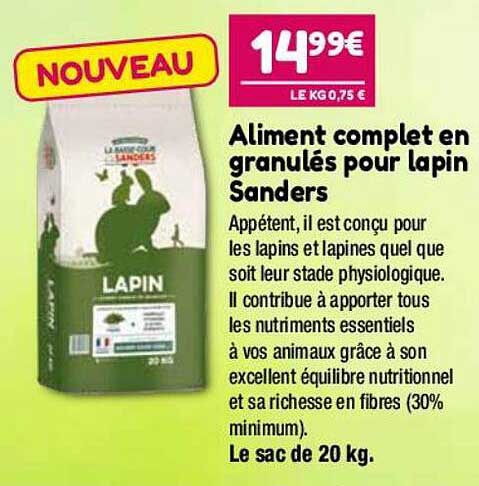 aliment complet en granulés pour lapin sanders