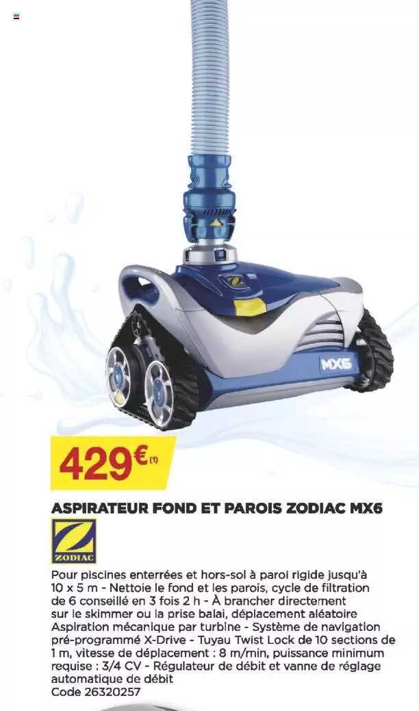 aspirateur fond et parois zodiac mx6