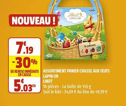 assortiment panier chasse aux oeufs lapin or lindt