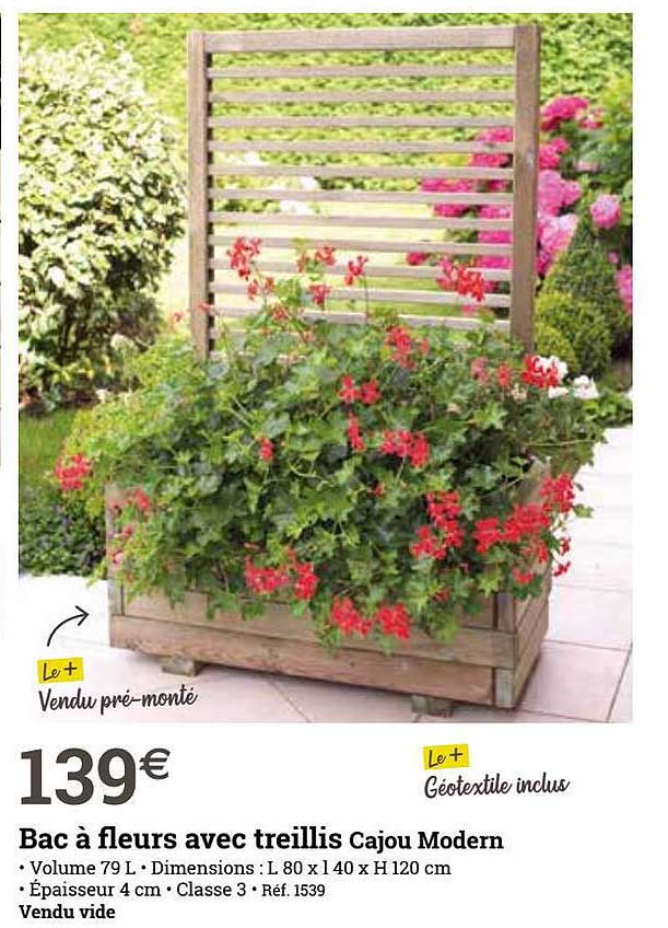 bac à fleurs avec treillis cajou modern