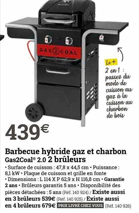 barbecue hybride gaz et charbon gas2coal 2.0 2 brûleurs