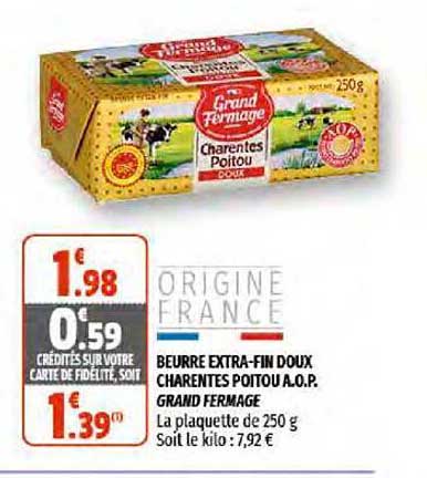 beurre extra-fin doux charentes poitou a.o.p. grand fermage