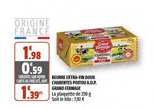 beurre extra-fin doux charentes poitou a.o.p. grand fermage