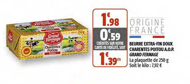 beurre extra-fin doux charentes poitou a.o.p. grand fermage