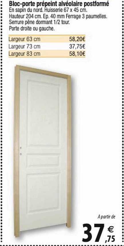 Bloc-porte Prépeint Alvéolaire Postformé