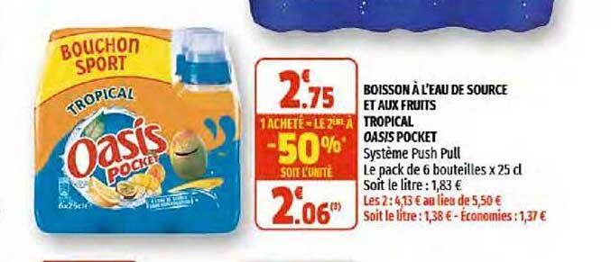 boisson à l'eau de source et aux fruits tropical oasis pocket