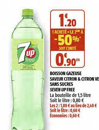 boisson gazeuse saveur citron & citron vert sans sucres seven up free