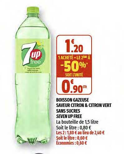 boisson gazeuse saveur citron & citron vert sans sucres seven up free
