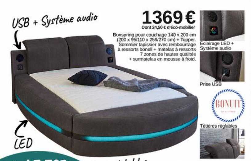 Boxspring Pour Couchage 140 X 200 Cm + Topper