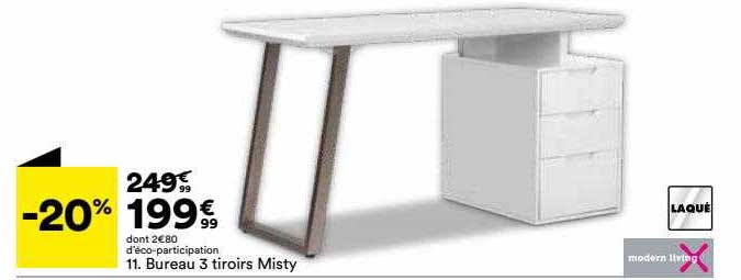 bureau 3 tiroirs misty modern living