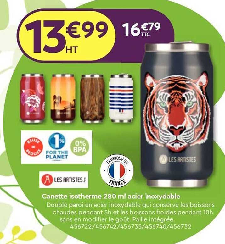 canette isotherme 280 ml acier inoxydable les artistes