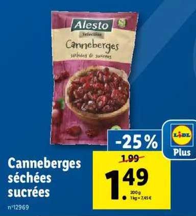 canneberges séchées sucrées alesto