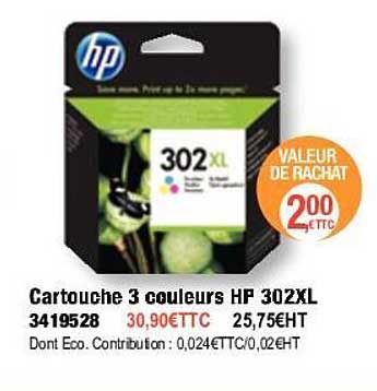 Cartouche 3 Couleurs Hp 302xl