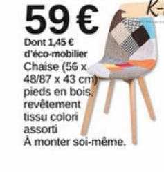 chaise 56 x 48 87 x 43 cm pieds en bois revêtement tissu colori assorti