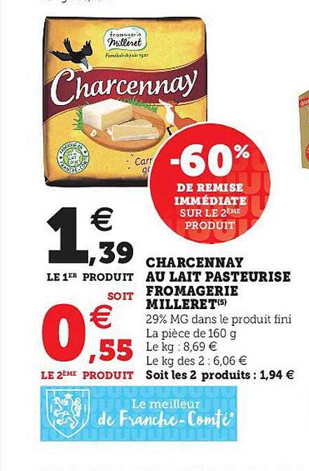 Charcennay Au Lait Pasteurisé Fromagerie Milleret
