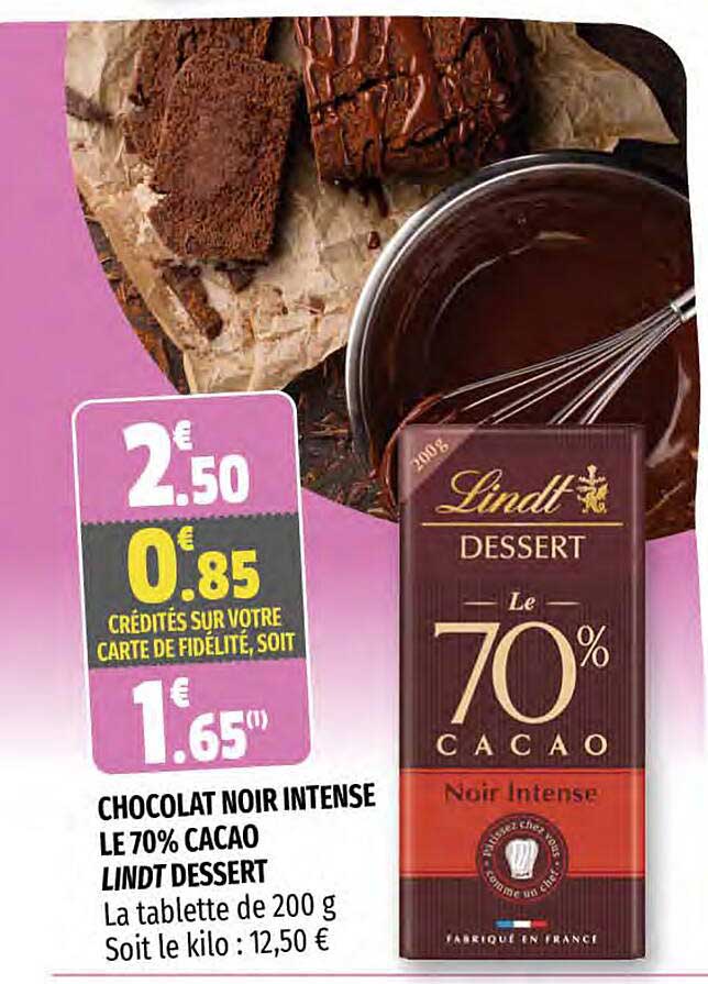 Chocolat Noir Intense Le 70% Cacao Lindt Dessert