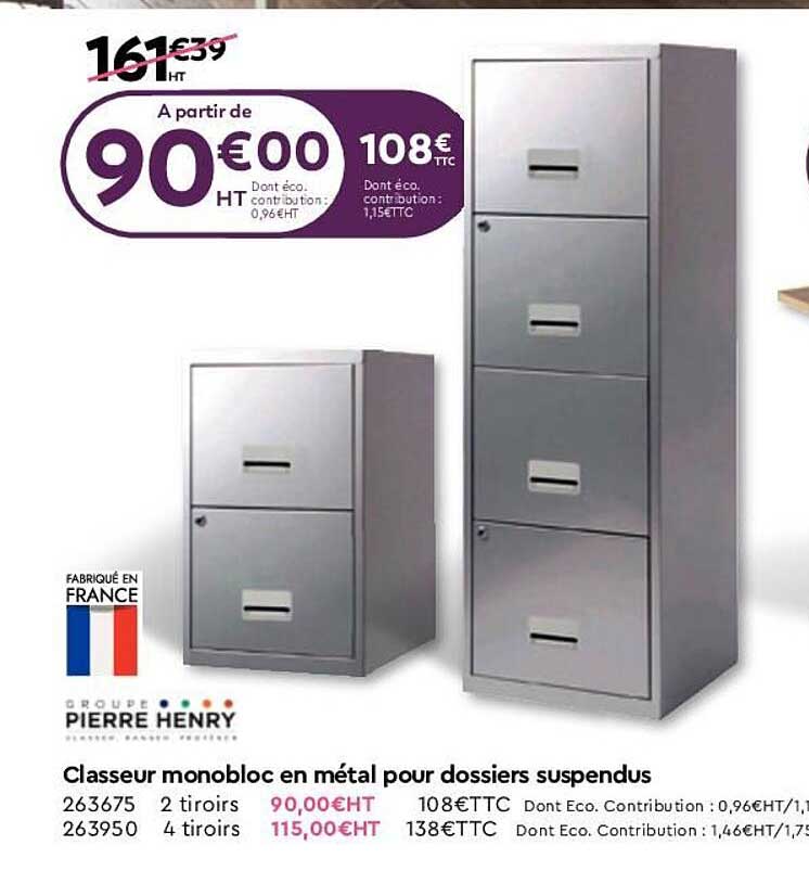 Classeur Monobloc En Métal Pour Dossiers Suspendus Pierre Henry