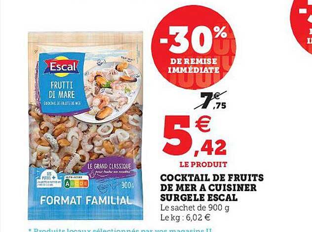 cocktail de fruits de mer à cuisiner surgelé escal