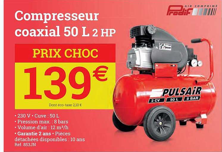 compresseur coaxial 50 l 2 hp predif air comprimé
