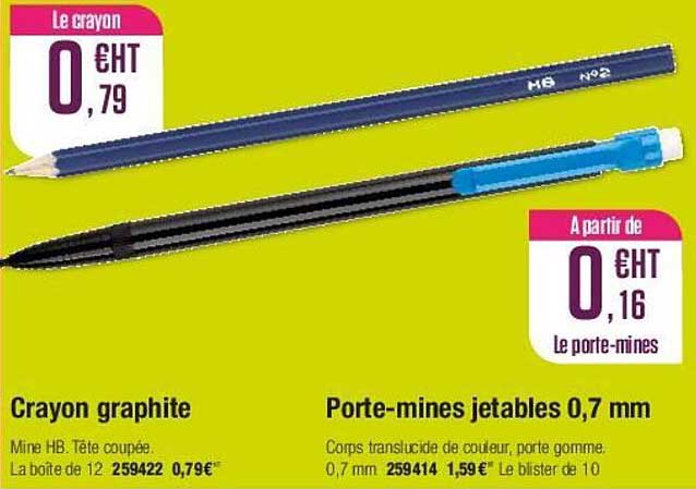 crayon graphite, porte-mines jetables 0,7 mm