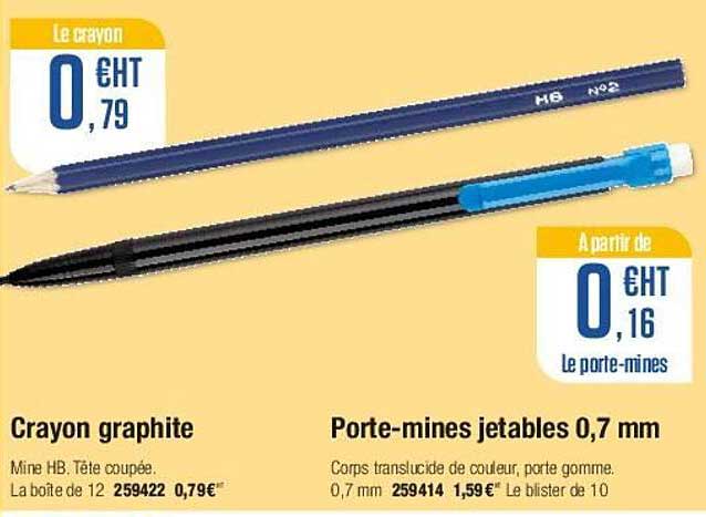 crayon graphite porte-mines jetables 0.7 mm