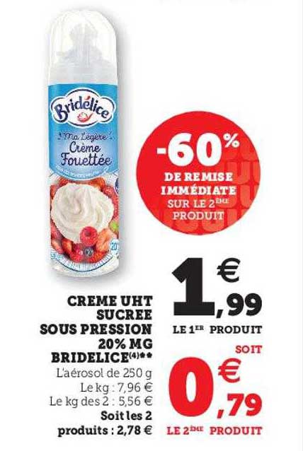 crème uht sucrée sous pression 20% mg bridélice