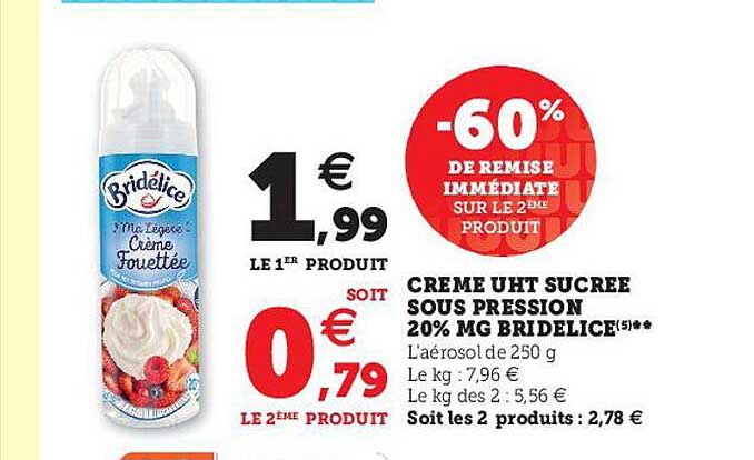 crème uht sucrée sous pression 20% mg bridélice