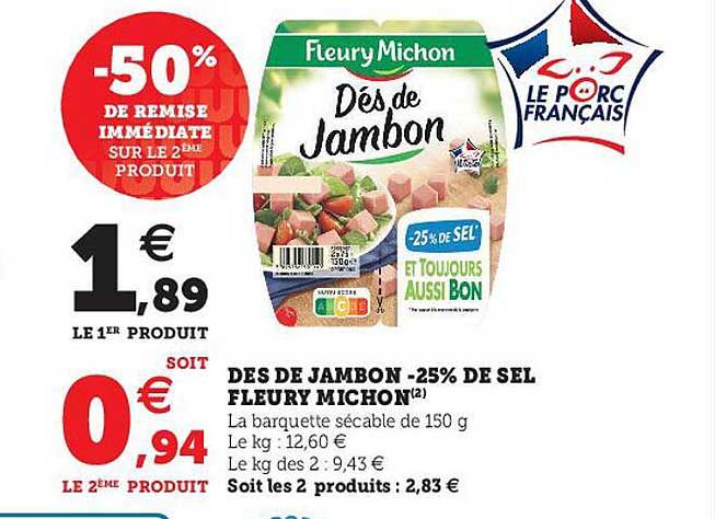 dés de jambon -25% de sel fleury michon