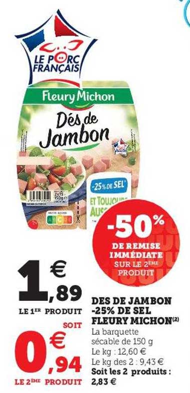 dés de jambon -25% de sel fleury michon