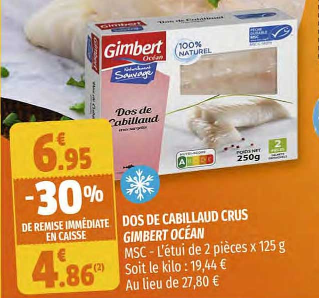 dos de cabillaud crus gimbert océan