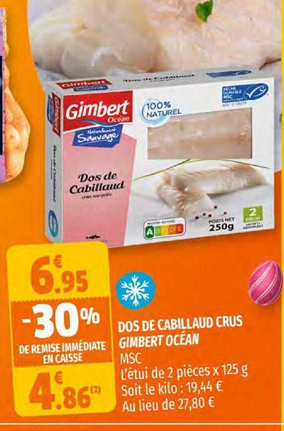dos de cabillaud crus gimbert océan