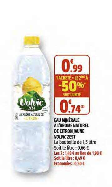 eau minérale à l'arôme naturel de citron jaune volvic zest