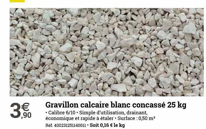 gravillon calcaire blanc concassé 25 kg