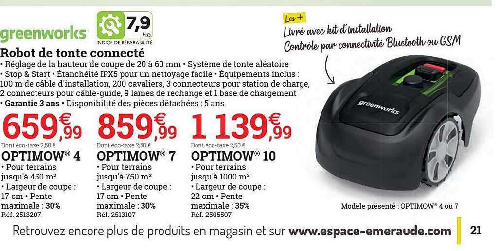greenworks robot de tonte connecté
