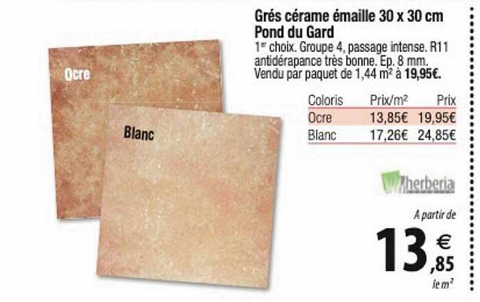 grés cérame émaille 30 x 30 cm pond du gard herberia