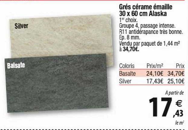 grés cérame émaille 30 x 60 cm alaska