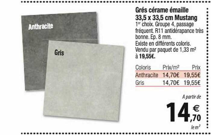 grés cérame émaille 33.5 x 33.5 cm mustang