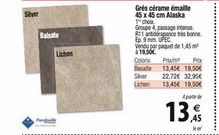 grés cérame émaille 45 x 45 cm alaska purefeuille