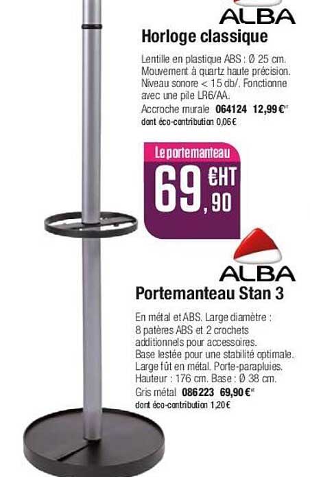 horloge classique alba, portemanteau stan 3 alba