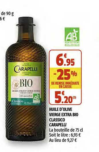 Huile D'olive Vierge Extra Bio Classico Carapelli