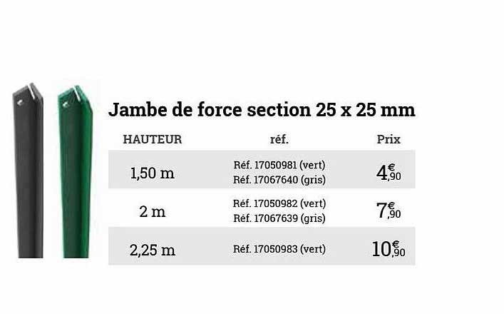 jambe de force section 25 x 25 mm