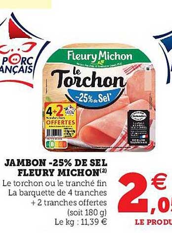 jambon -25% de sel fleury michon