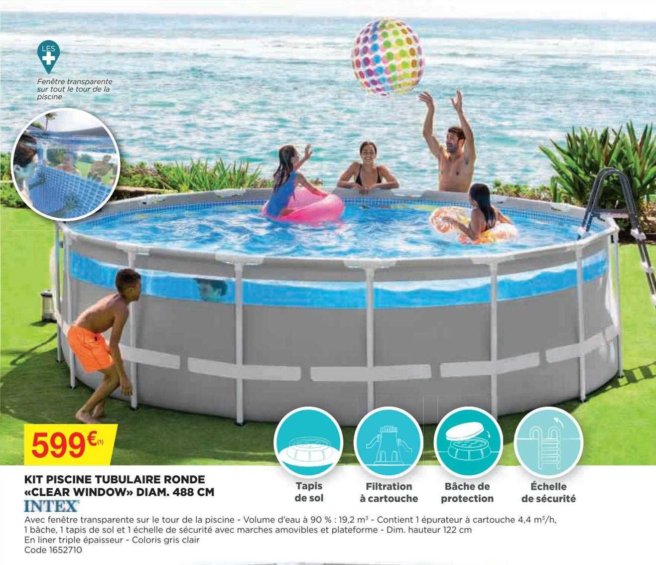 kit piscine tubulaire ronde "clean window" diam. 488 cm intex